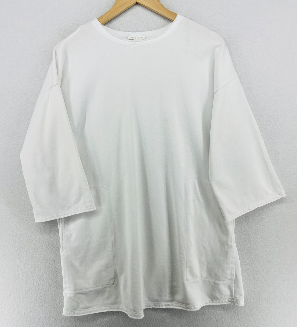 EILEEN FISHER Tunic XS Organic Cotton French Terry Oversized Drop Shoulder White